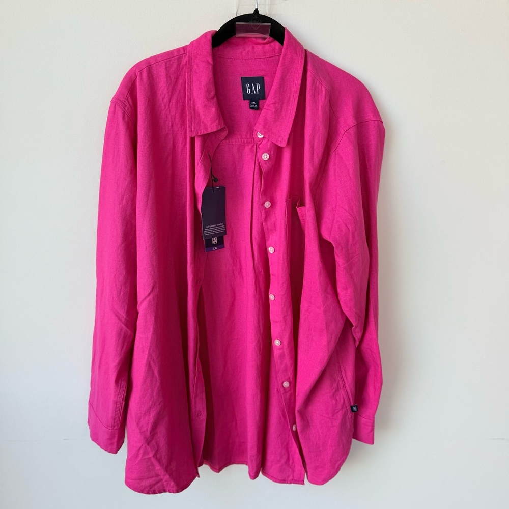 NWT Gap Linen Blend Big Shirt Button Down size XXL in Very Berry Pink - Picture 6 of 7